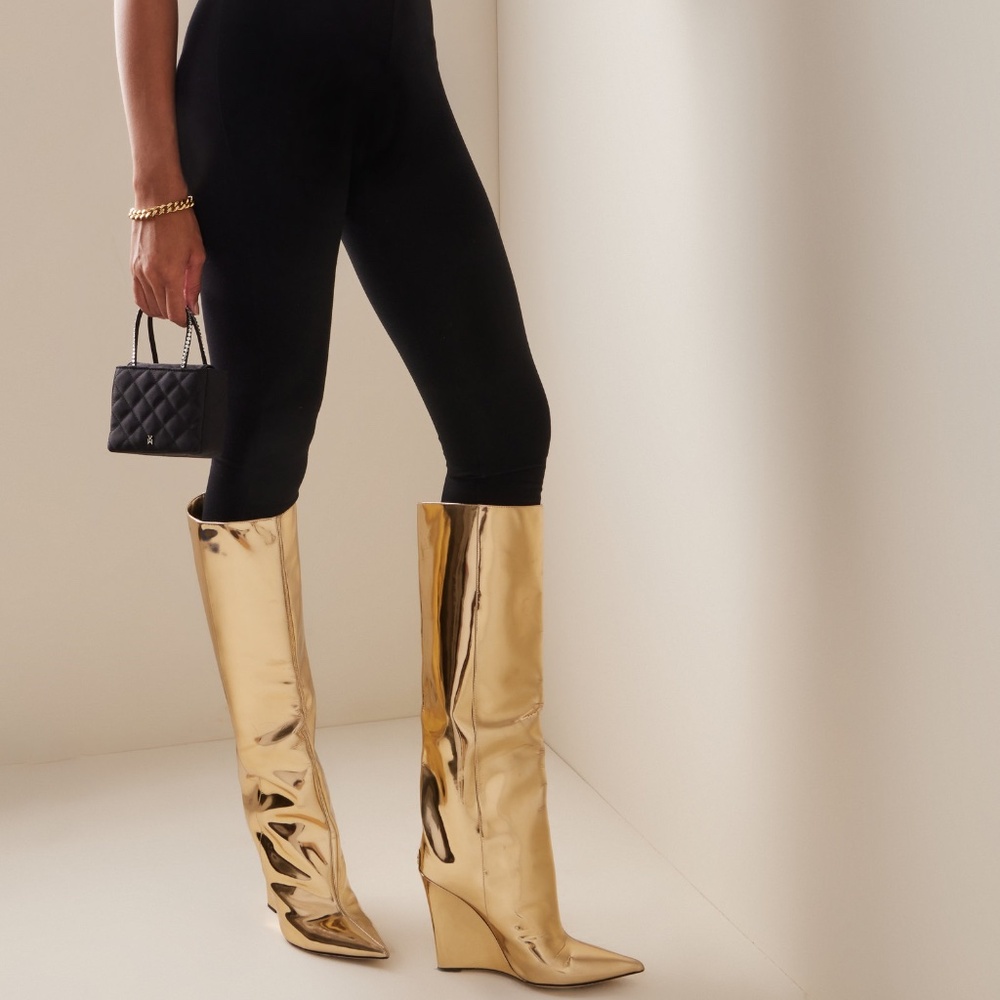 *RARE*Never Worn! Jimmy Choo LIQUID GOLD KB 85 KNEE HIGH BOOT Leather BNWT